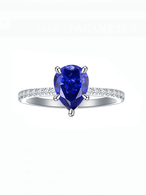 Blue 925 Sterling Silver 5A Cubic Zirconia Water Drop Luxury Band Ring