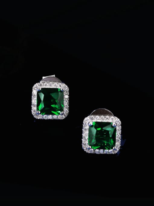 A&T Jewelry 925 Sterling Silver Cubic Zirconia Square Luxury Cluster Earring 4