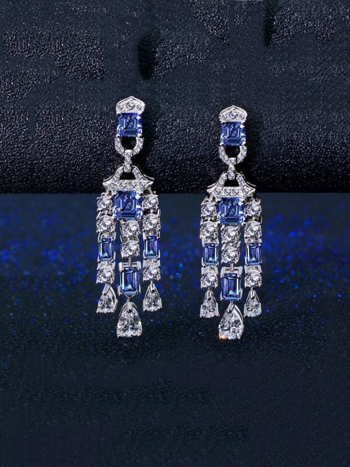 A&T Jewelry 925 Sterling Silver High Carbon Diamond Tanzanian Ruby Pagoda Luxury Drop Earring 1