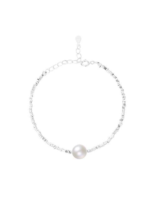 L694 Silver 925 Sterling Silver Imitation Pearl Geometric Minimalist Handmade Weave Bracelet