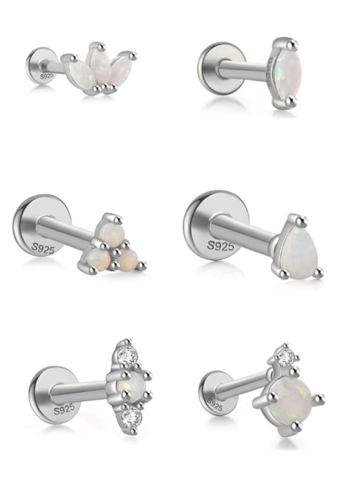 YUANFAN 925 Sterling Silver Synthetic Opal Geometric Dainty Single Earring(Single-Only One) 2