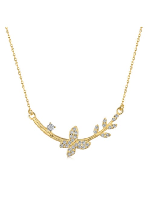 Gold DY190408 925 Sterling Silver Cubic Zirconia Butterfly Dainty Necklace