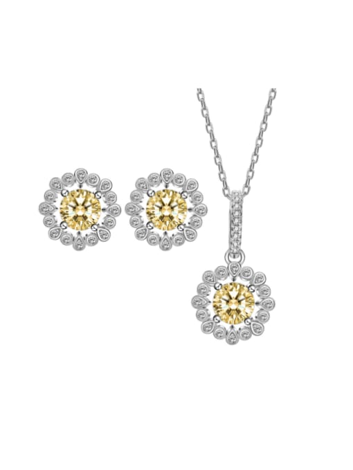 A&T Jewelry 925 Sterling Silver Cubic Zirconia Dainty Flower  Earring and Necklace Set 0