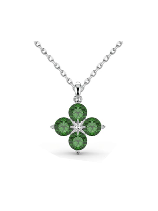DY190718 S W GN 925 Sterling Silver Cubic Zirconia Clover Dainty Necklace