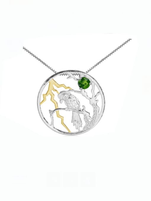 Natural diopside Pendant +Chain 925 Sterling Silver Natural Color Treasure Topaz Bird Artisan Necklace