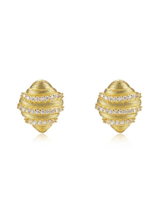 E3446 gold 925 Sterling Silver Cubic Zirconia Geometric Vintage Stud Earring