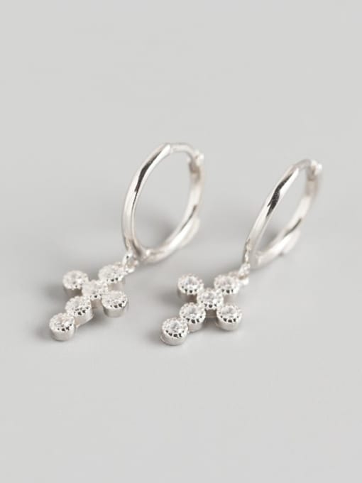 Platinum 925 Sterling Silver Rhinestone White Geometric Luxury Huggie Earring