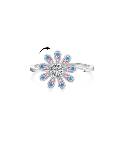 DY120851 S W WH 925 Sterling Silver Cubic Zirconia Flower Dainty Band Ring