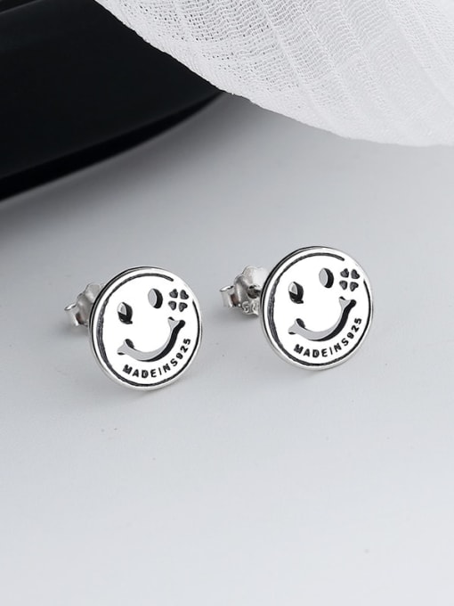 TAIS 925 Sterling Silver Smiley Minimalist Stud Earring 1