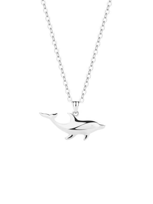 A3431 Platinum 925 Sterling Silver Dolphin Cute Necklace