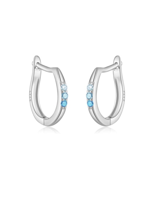 White gold blue 925 Sterling Silver Cubic Zirconia Geometric Dainty Stud Earring