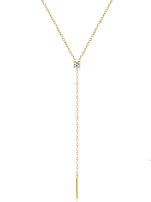 golden 925 Sterling Silver Cubic Zirconia Tassel Minimalist Lariat Necklace