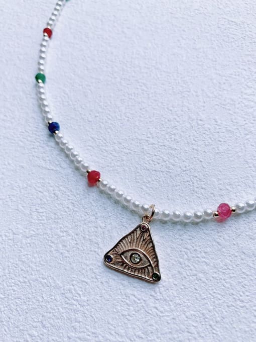 white N-STPD-0002 Natural Round Shell Beads Chain Evil Eye Pendant Handmade  Beaded Necklace