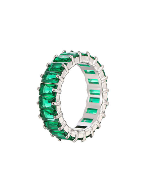 Platinum +green Titanium Steel Cubic Zirconia Geometric Luxury Band Ring