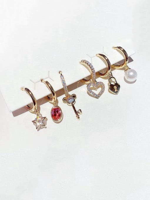 Ming Copper Cubic Zirconia Key Cute Huggie Earring