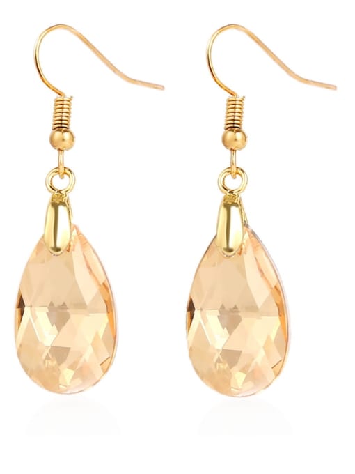 E2108 2 Champagne color Brass Water  Crystal Drop Earring