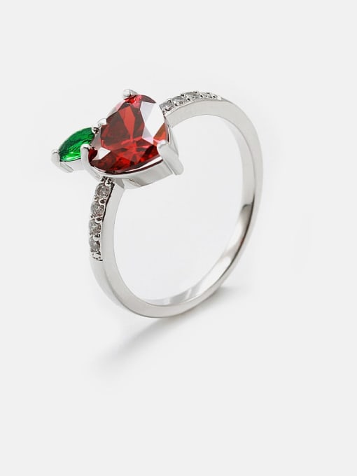 Platinum red green Brass Cubic Zirconia Heart Minimalist Band Ring