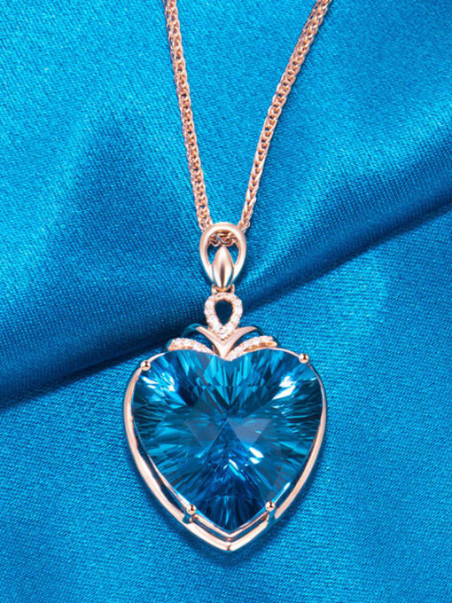 LM Brass Imitation Blue Topaz Trend  Heart Pendant 3