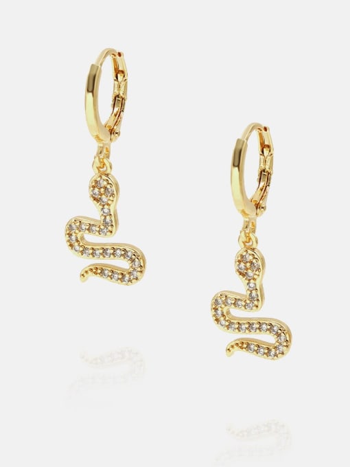 Gold white zirconium Brass Cubic Zirconia Snake Ethnic Huggie Earring