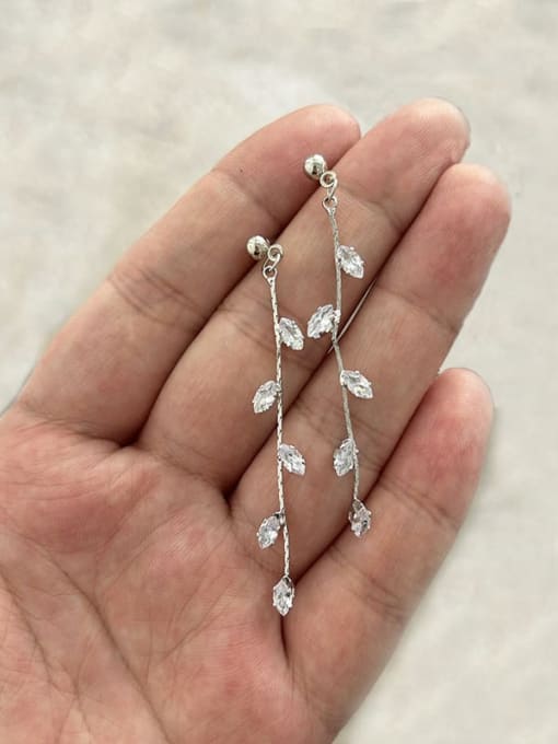platinum Alloy Cubic Zirconia Water Drop Minimalist Threader Earring