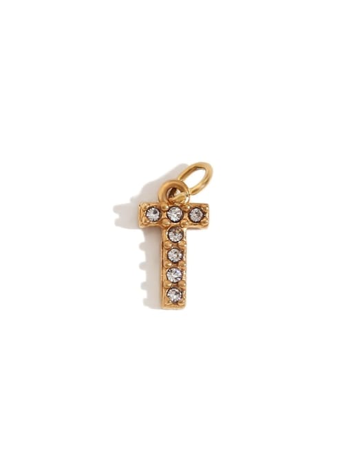 Gold  T Stainless steel 18K Gold Plated Rhinestone Letter Charm