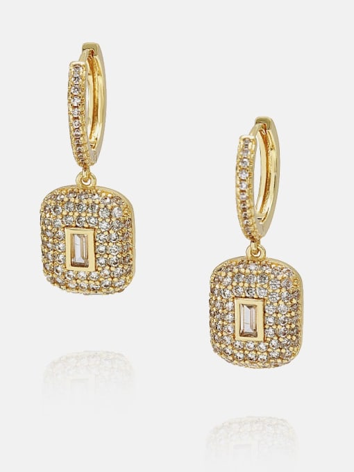 Gold White zircon Brass Cubic Zirconia Locket Vintage Huggie Earring
