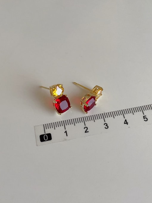 LM Alloy Cubic Zirconia Red Geometric Vintage Stud Earring 3