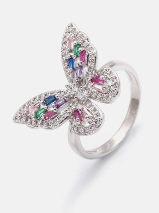 Platinum Brass Cubic Zirconia Butterfly Cute Band Ring