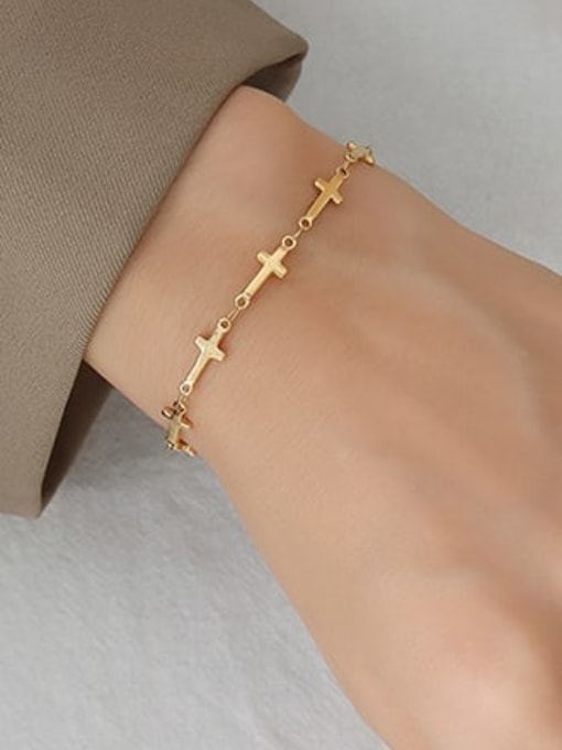 E081 Gold Bracelet Titanium Steel Cross Minimalist Bracelet