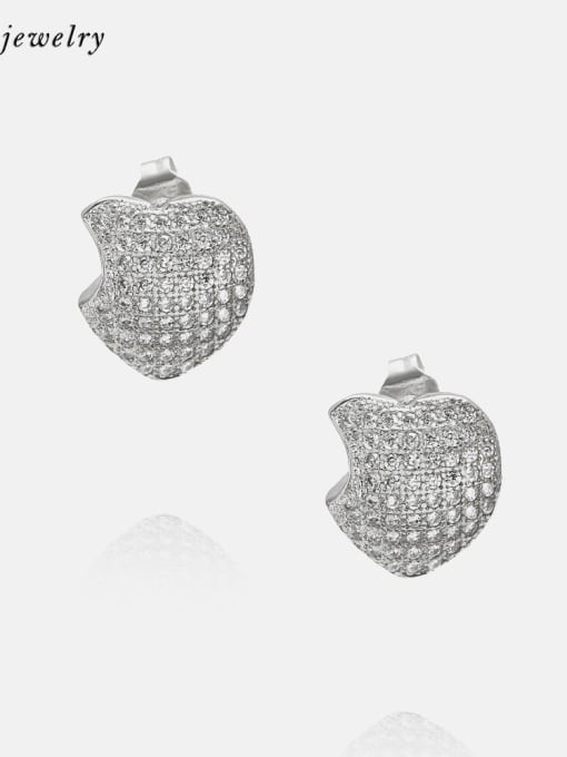 platinum Brass Cubic Zirconia Heart Cute Stud Earring