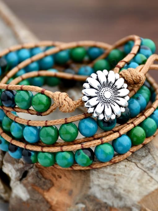 B1685 Alloy Natural Stone Flower Bohemia Handmade Weave Bracelet