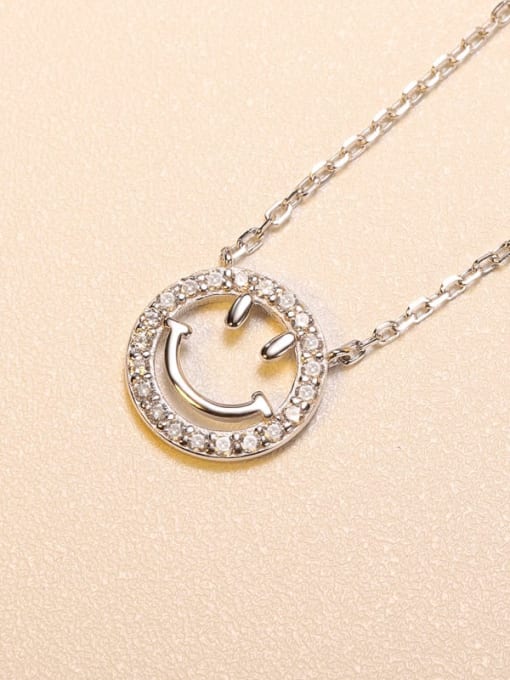 LM 925 Sterling Silver Cubic Zirconia Smiley Minimalist Necklace 2