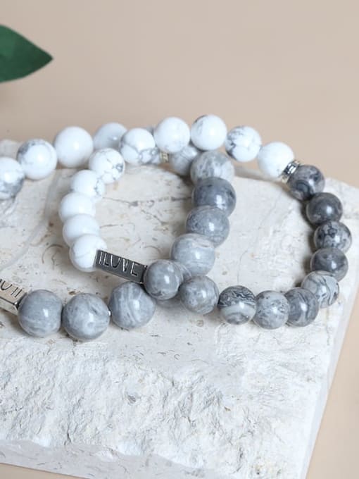 White Turquoise stone White Turquoise stone +LOVE  Round Minimalist Beaded Bracelet