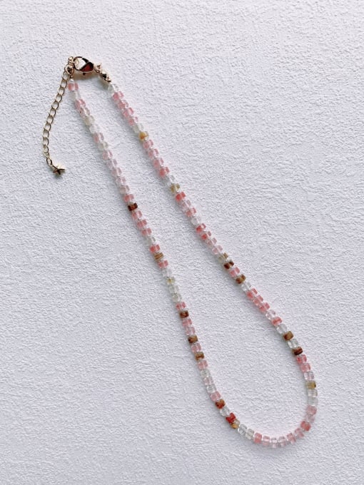 pink N-STPE-0005 Natural  Gemstone Crystal Beads Chain Handmade Beaded Necklace