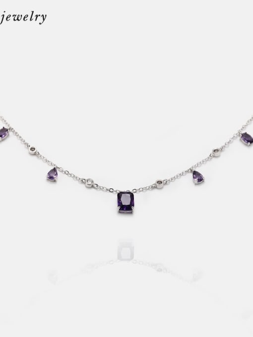 Platinum purple Brass Glass Stone Geometric Minimalist Necklace