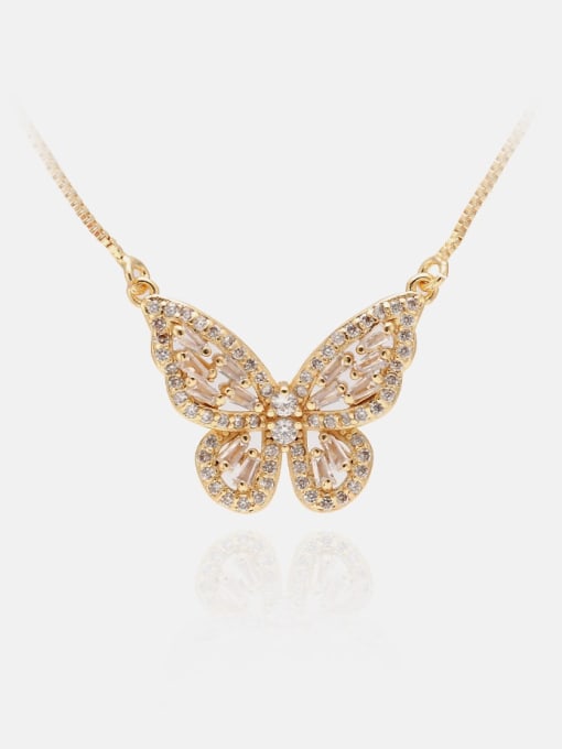 Golden white Brass Cubic Zirconia Butterfly Dainty Necklace