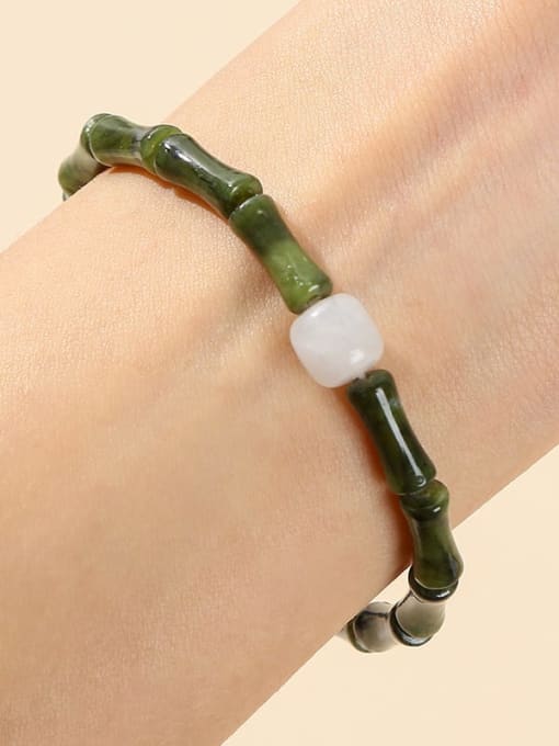 NA-Stone Olive jade Bamboo joint Vintage Beaded Bracelet 1