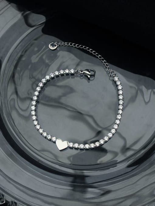 Heart, Silver Color Titanium Steel Cubic Zirconia Heart Bracelet