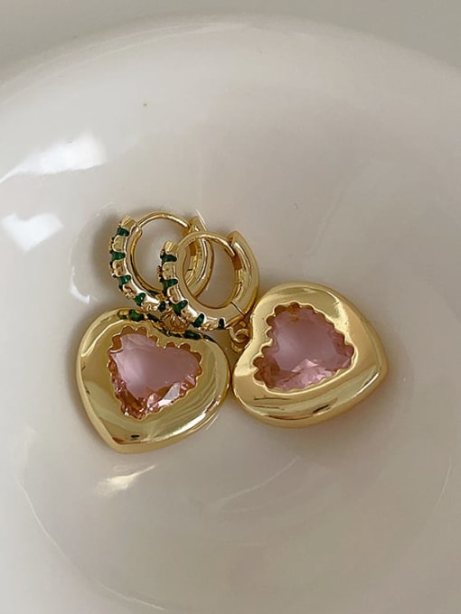 Love Earrings Alloy Cubic Zirconia Pink Heart Trend Drop Earring