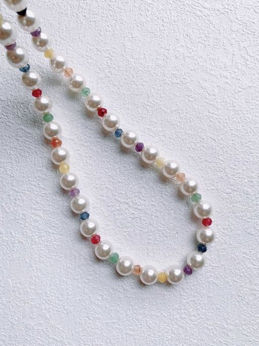 colour N-STPE-0003 Natural Round Shell Beads Chain Handmade Beaded Necklace
