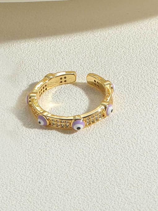 JZ0377-8,Purple Brass Evil Eye Ring with 14K gold color