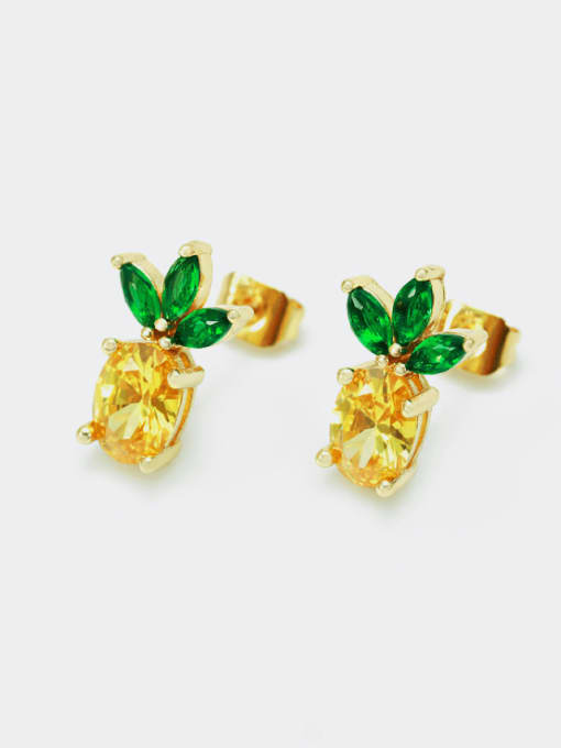 Golden pick Brass Cubic Zirconia Friut Cute Stud Earring