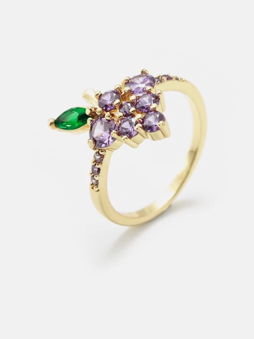 Golden purple green Brass Rhinestone Friut Cute Band Ring