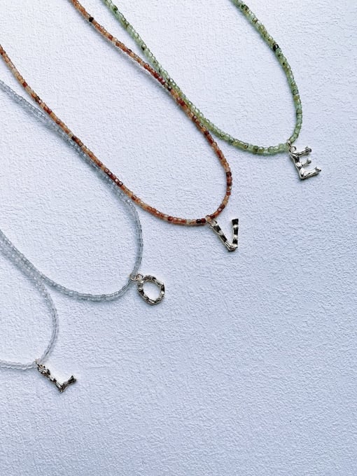 Scarlet White N-DIY-0020 Gemstone Cubic Crystal Chain Letter  Pendant Minimalist Headmade   Beaded Necklace