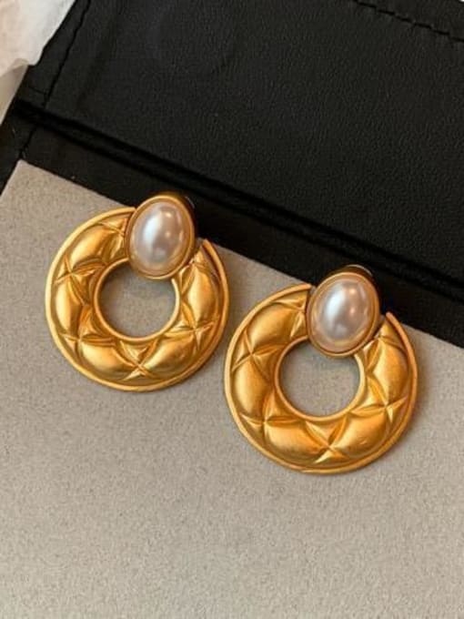 ED015 24K gold plating Brass Shell Pearl Geometric Hoop Earring