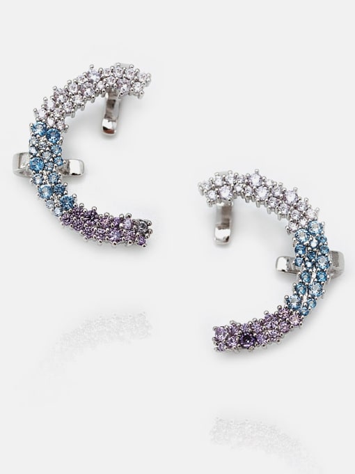 Platinum Pink Blue Purple Brass Cubic Zirconia Moon Minimalist Stud Earring