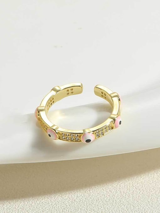 JZ0377-4,Pink Brass Evil Eye Ring with 14K gold color