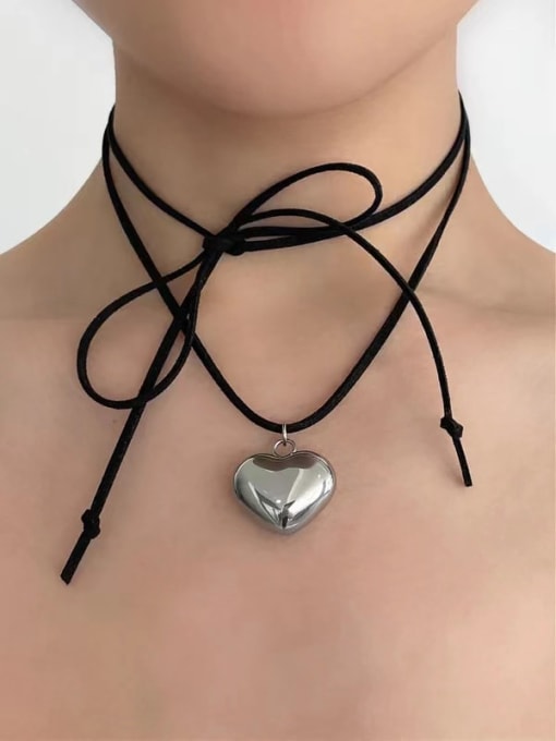 Black thread Titanium Steel Heart Necklace