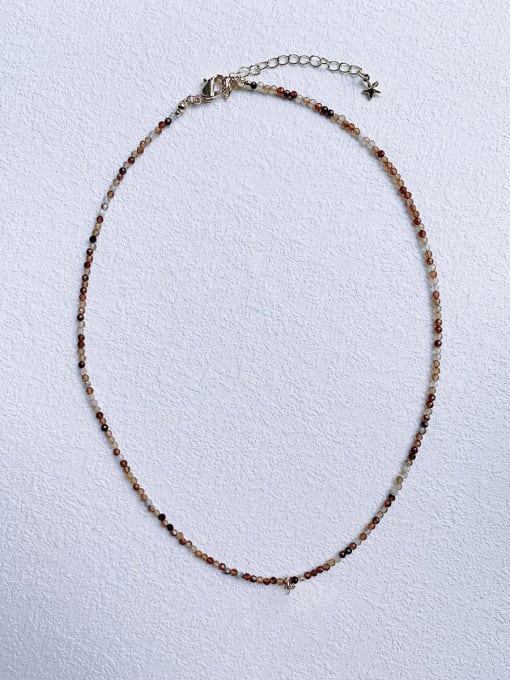 Brown Agate Chain N-DIY-0016 Brown Agate Chain Flower  Pendant Vintage Handmade Beaded Necklace