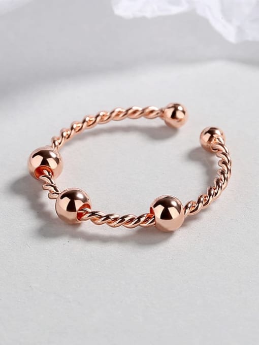 Rose Gold Color , Open Size Brass Geometric Three Bead Ring